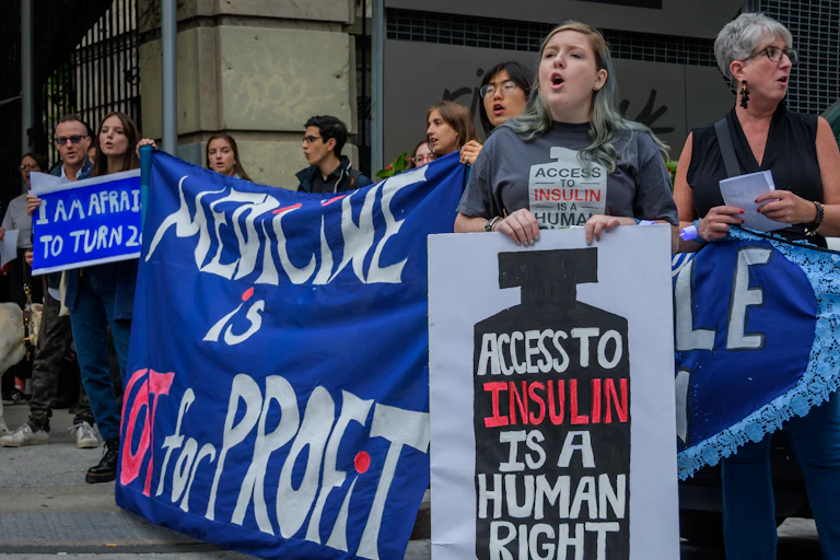 Protesters object to high costs of insulin.