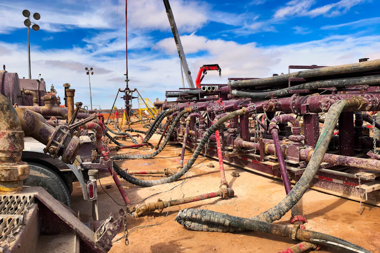 A tangle of hoses running into a metal configuration of pipes and valves.