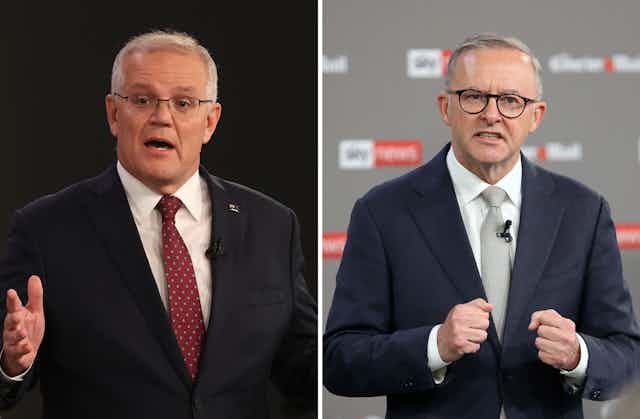 PM Scott Morrison and Opposition leader Anthony Albanese speaking during the 2022 Federal Leaders Debate 