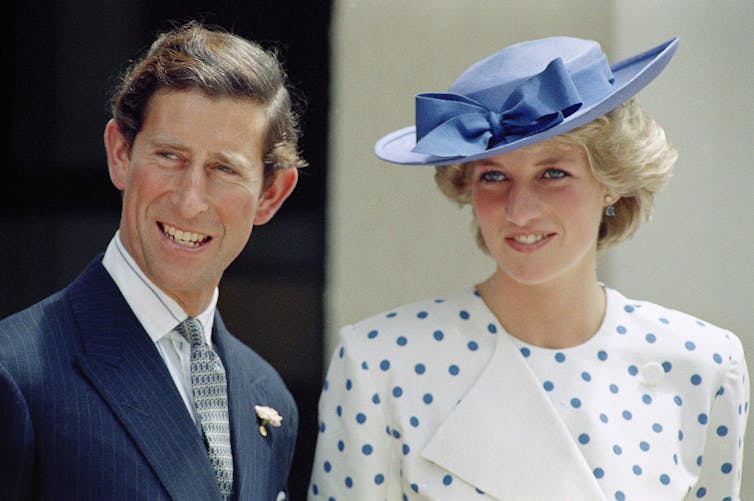 Prince Charles and Princess Diana standing in front of Lodge Canberra, Australia.