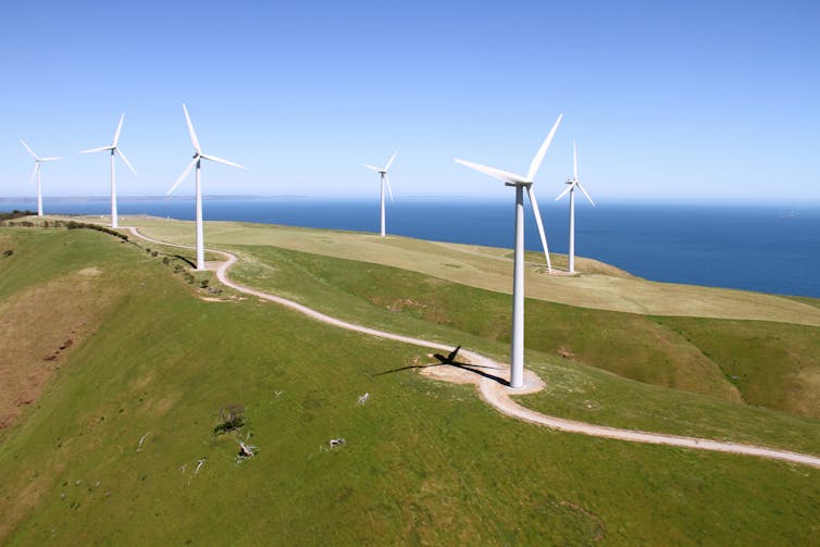 wind farm on green ridge