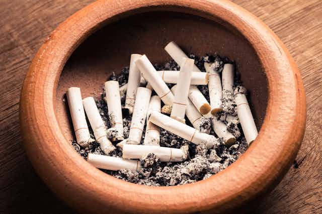 menthol cigarette butts in ashtray
