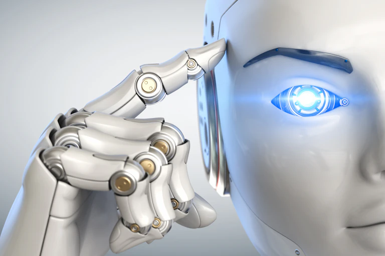 Robot pone un dedo sobre su sien