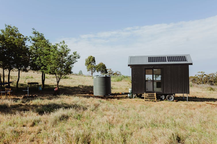 Tiny house in a rural setting.