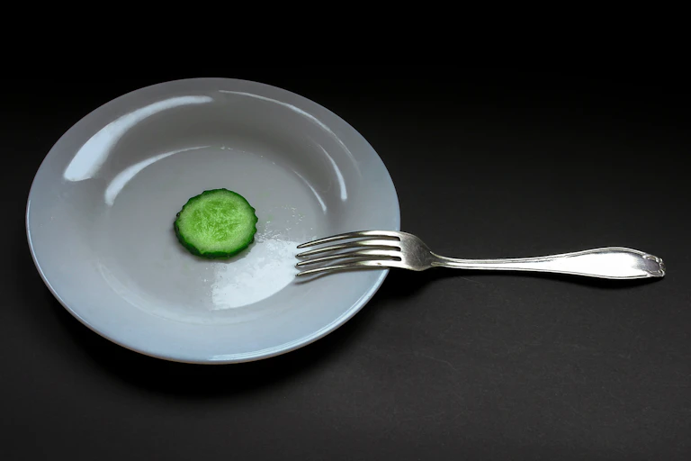Assiette blanche avec une rondelle de concombre