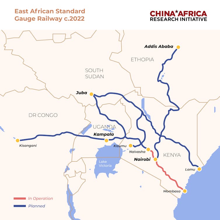 Map showing east Africa and lines.