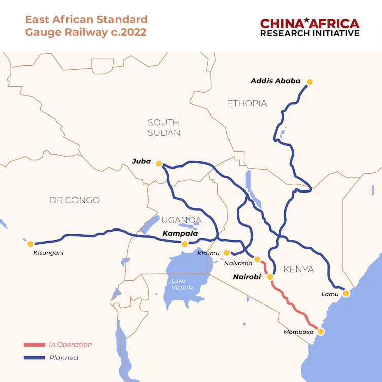 Map showing east Africa and lines.