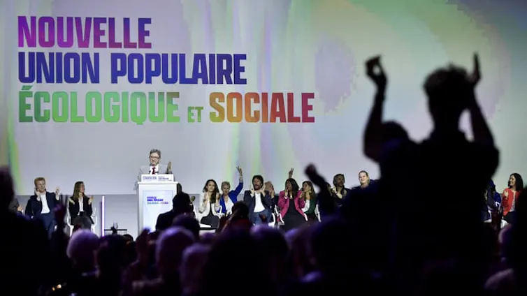 Jean-Luc Mélenchon s’exprime lors de la première convention de la « Nouvelle union populaire écologique et sociale » (Nupes) à Aubervilliers, le 7 mai 2022