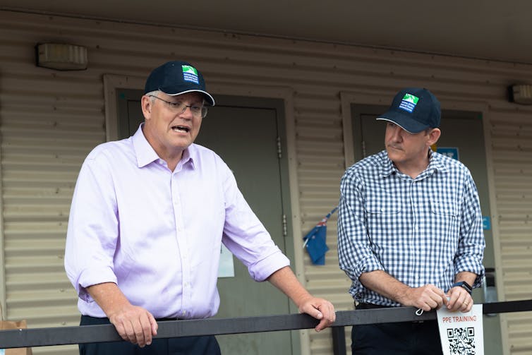 Prime Minister Scott Morrison and Northern Territory Chief Minister Michael Gunner touring Howard Springs quarantine facility