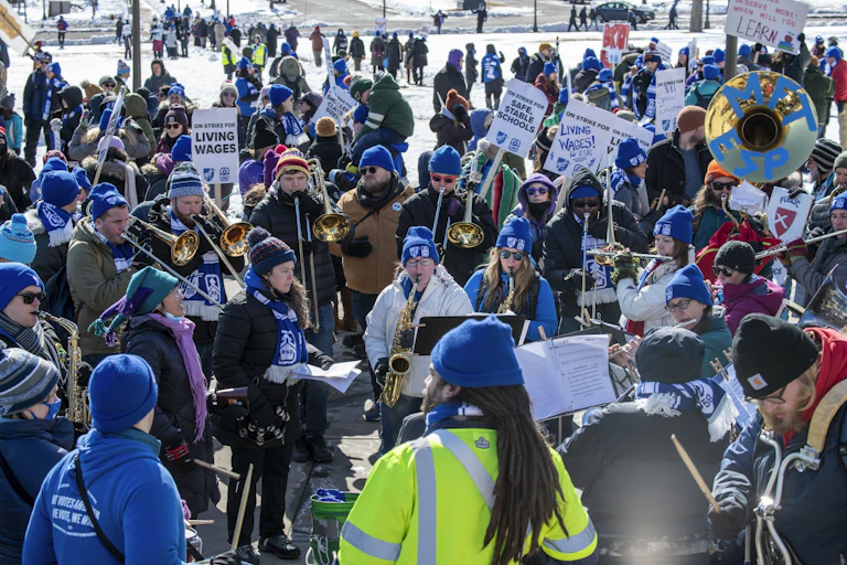 A group of demonstrators protests in support of teachers