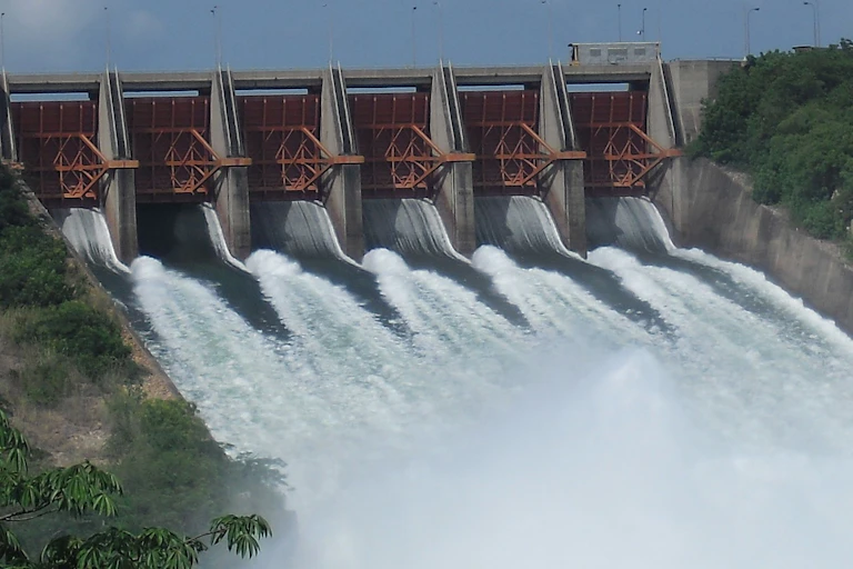 Water flowing from a dam.
