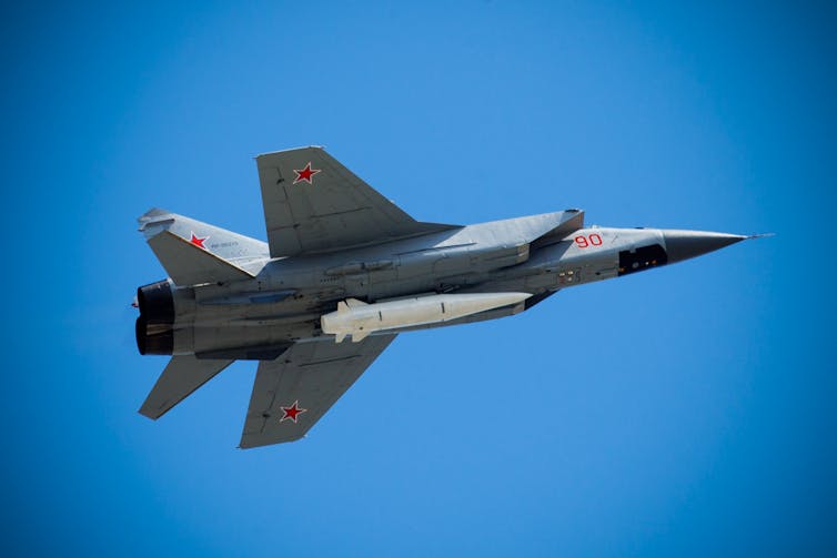Russian jet fighter in flight.