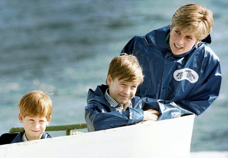 Princess Diana with her sons, William and Harry, on a boat ride on Niagara Falls in 1991.