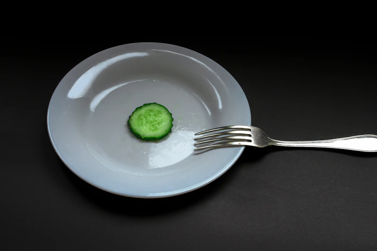Plato blanco con una rodaja de pepino
