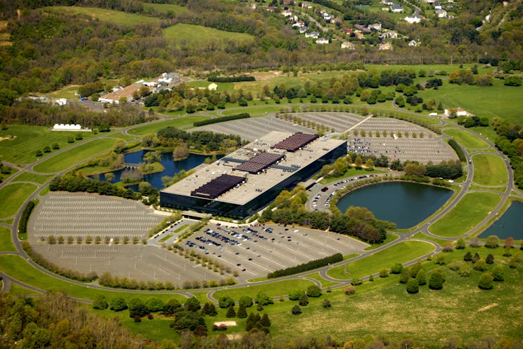 An aerial view of Bell Labs Holmdel Complex