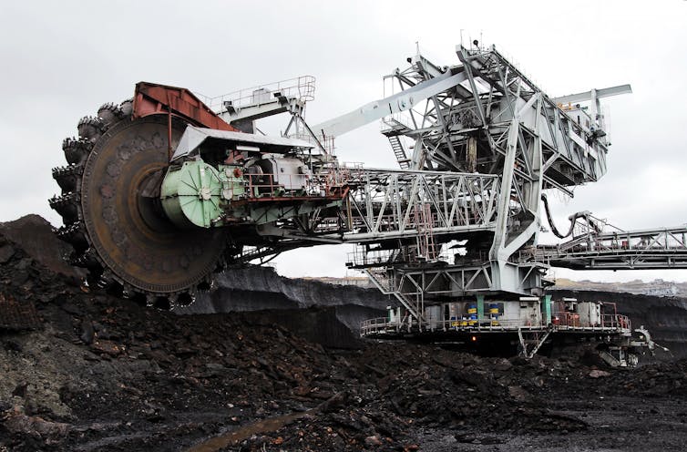 A large bucket-wheel excavator being used in a coal mine.