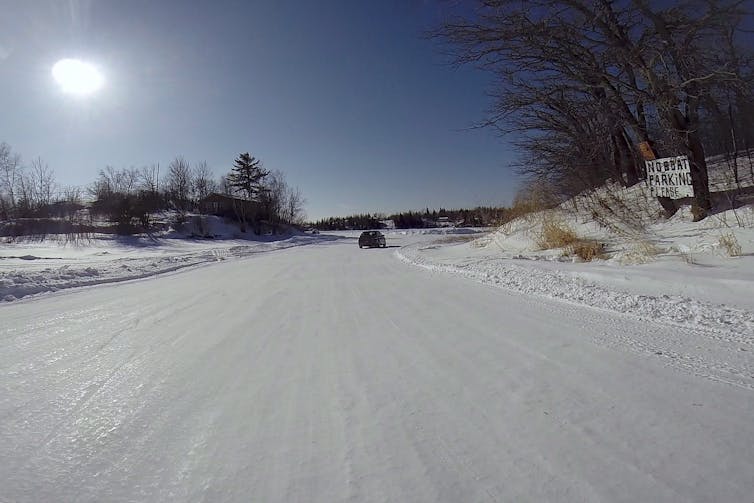 a car driving on an ice road