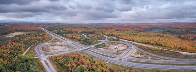 Birds-eye view of highway in the autumn