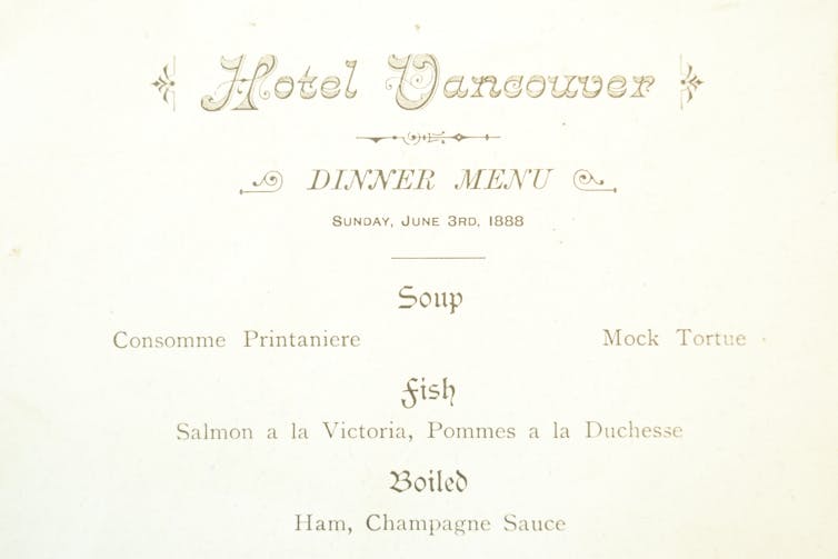 A restaurant menu from 1888