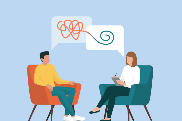 Illustration of person talking to therapist