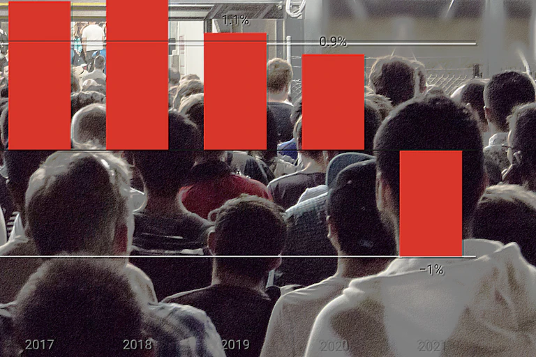 Crowd of people with graph superimposed