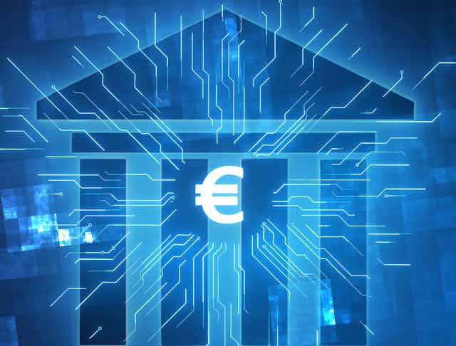 Digitised version of ECB with euro symbol at its heart