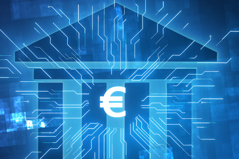 Digitised version of ECB with euro symbol at its heart