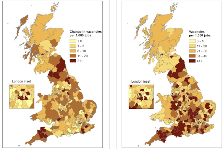 GB maps showing job vacancies by council district