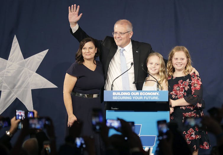 Scott Morrison and his family on election night 2019.