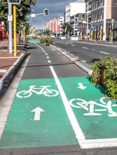 Bike lanes separated from the main road.