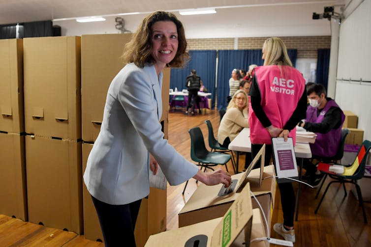 Independent Allegra Spender casts her vote in Wentworth.