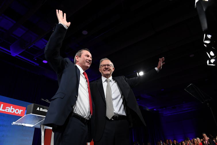 WA Premier Mark McGowan and Anthony Albanese at the Labor campaign launch in Perth.