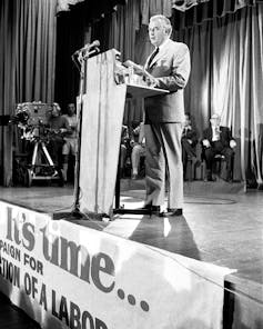 Gough Whitlam gives a policy speech.