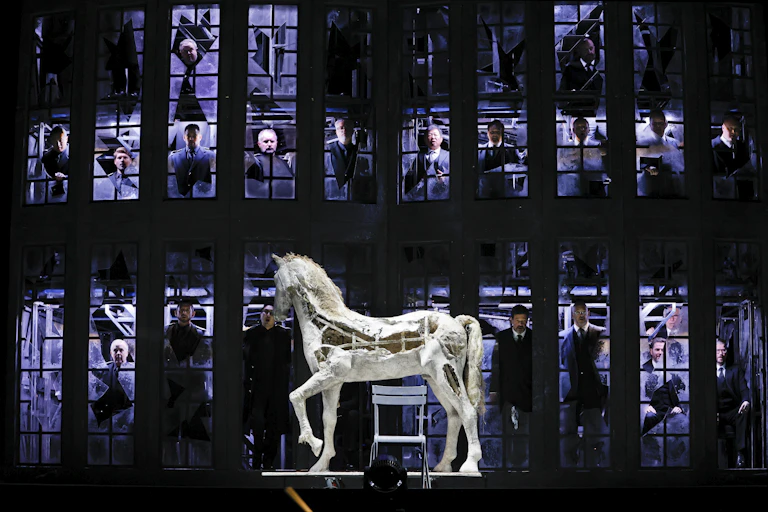 A fake white horse on stage