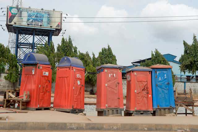 Unused mobile toilets in Oshodi, Lagos, Nigeria on Thursday April 2, 2020.