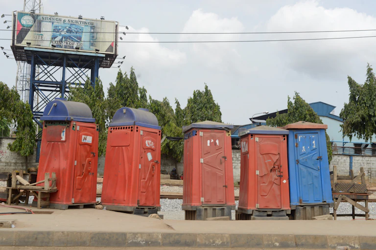Unused mobile toilets in Oshodi, Lagos, Nigeria on Thursday April 2, 2020.