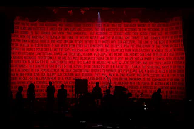 A projection of the Uluru Statement from the Heart.