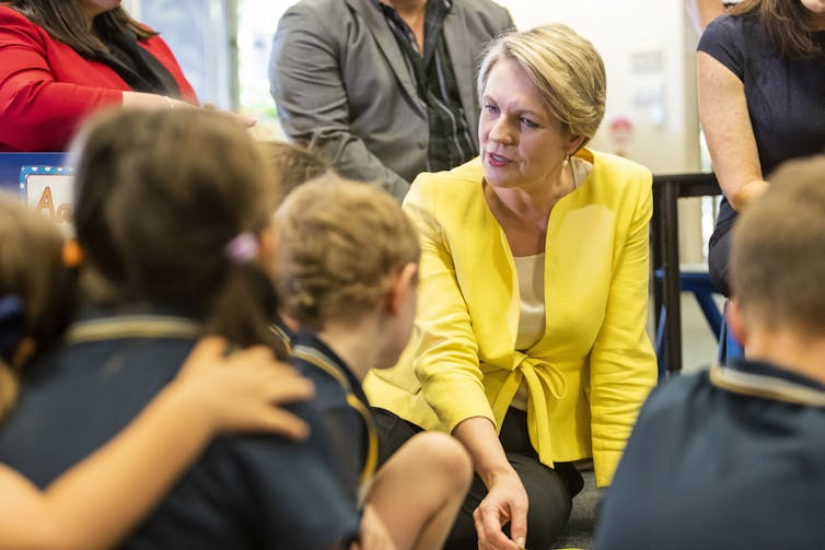 Tanya Plibersek speaks to school children.