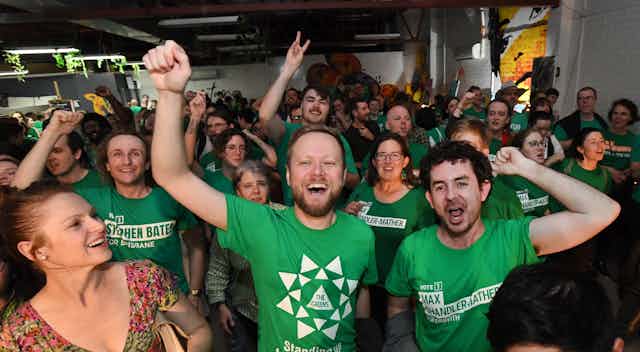 Greens supporters celebrating 2022
