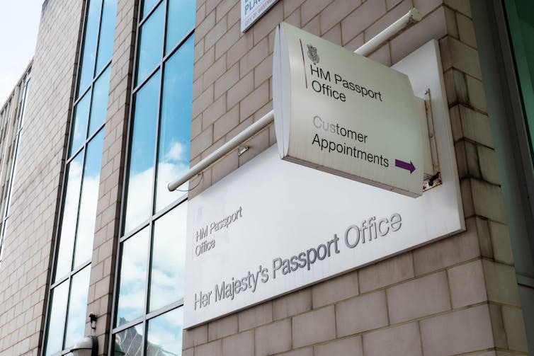 The sign outside the British Passport Office.