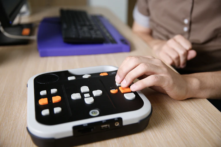 Hands use special keyboard and controller