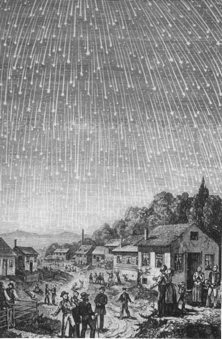 Artist's impression of the great Leonid meteor storm of 1833