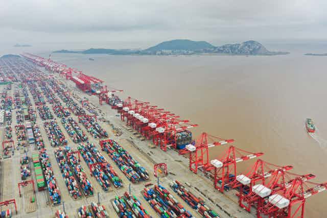 Aerial view of thousands of container ships at Shanghai port