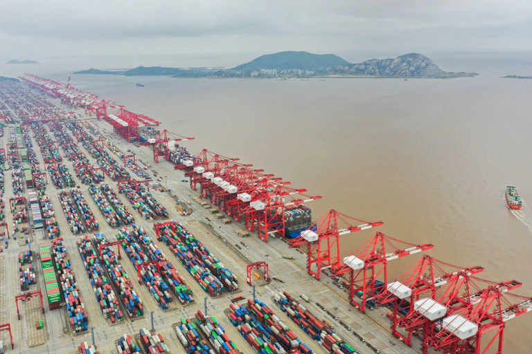 Aerial view of thousands of container ships at Shanghai port