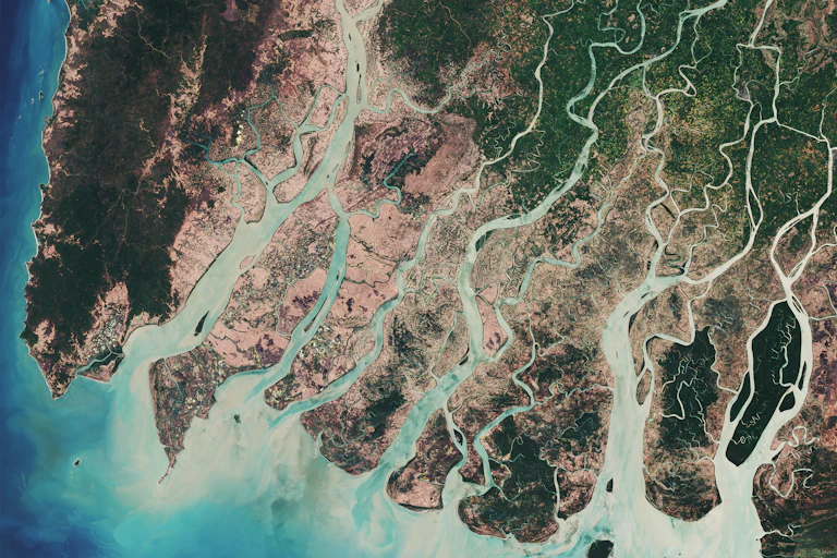 Multiple streams flow into the Andaman Sea