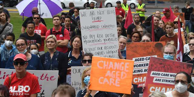 Aged care workers rally for better conditions