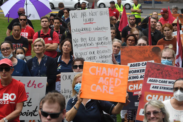 Aged care workers rally for better conditions