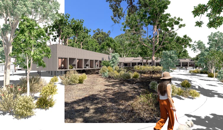 artist's image of proposed housing development with trees around