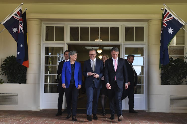 Penny Wong, Anthony Albanese and Richard Marles.