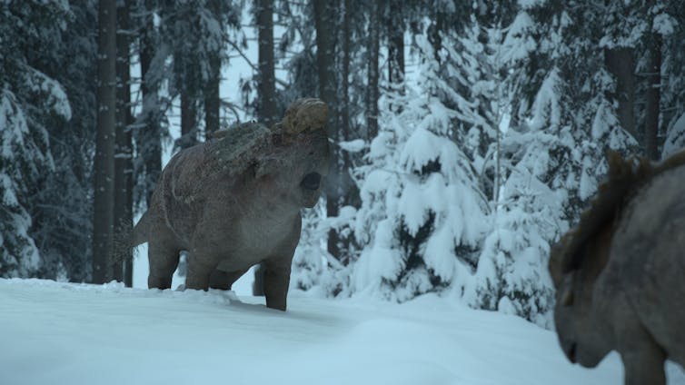 Dinosaur in snow